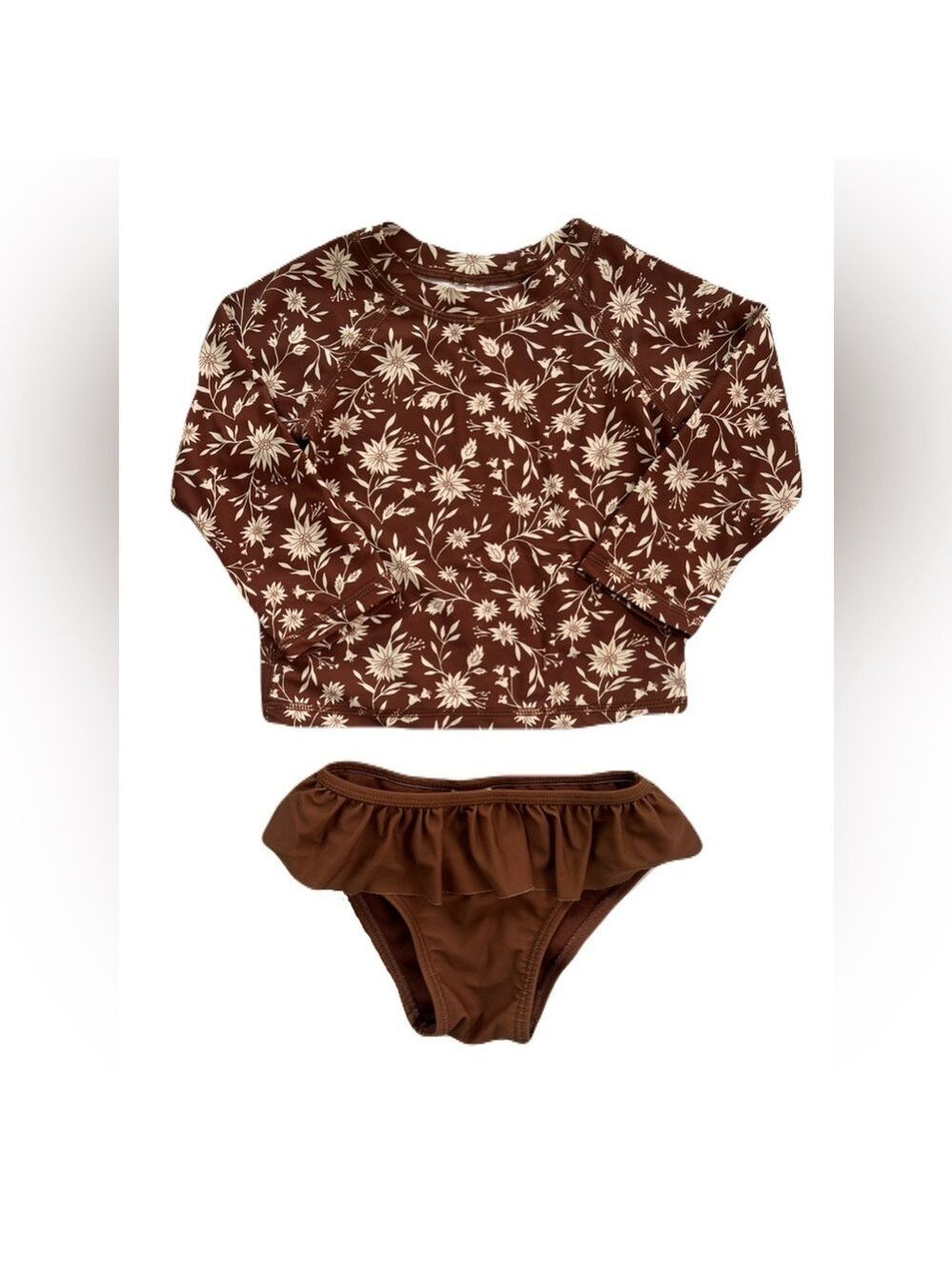 Rylee + Cru Brown Floral Kids‎ Swimsuit Set